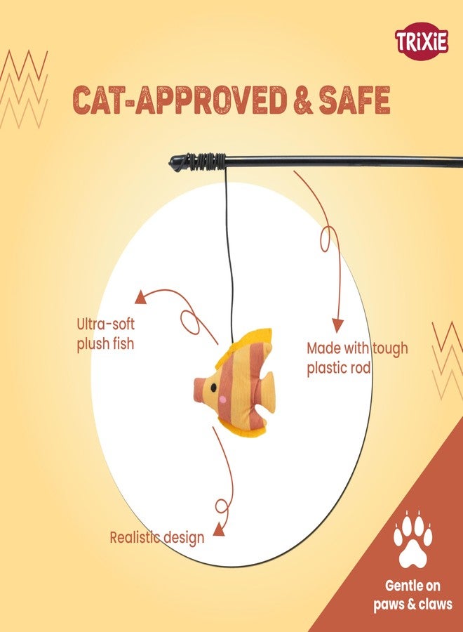 تريكسي لعبة تريكسي للقطط مع نجمة وسمكة وفأر - لعبة تفاعلية لإثارة القطط بالنعناع البري، مصنوعة من البلاستيك المتين والقماش المخملي، تحفز غريزة الصيد، تمرين ممتع للقطط - 46 سم (أصفر) - Image 3